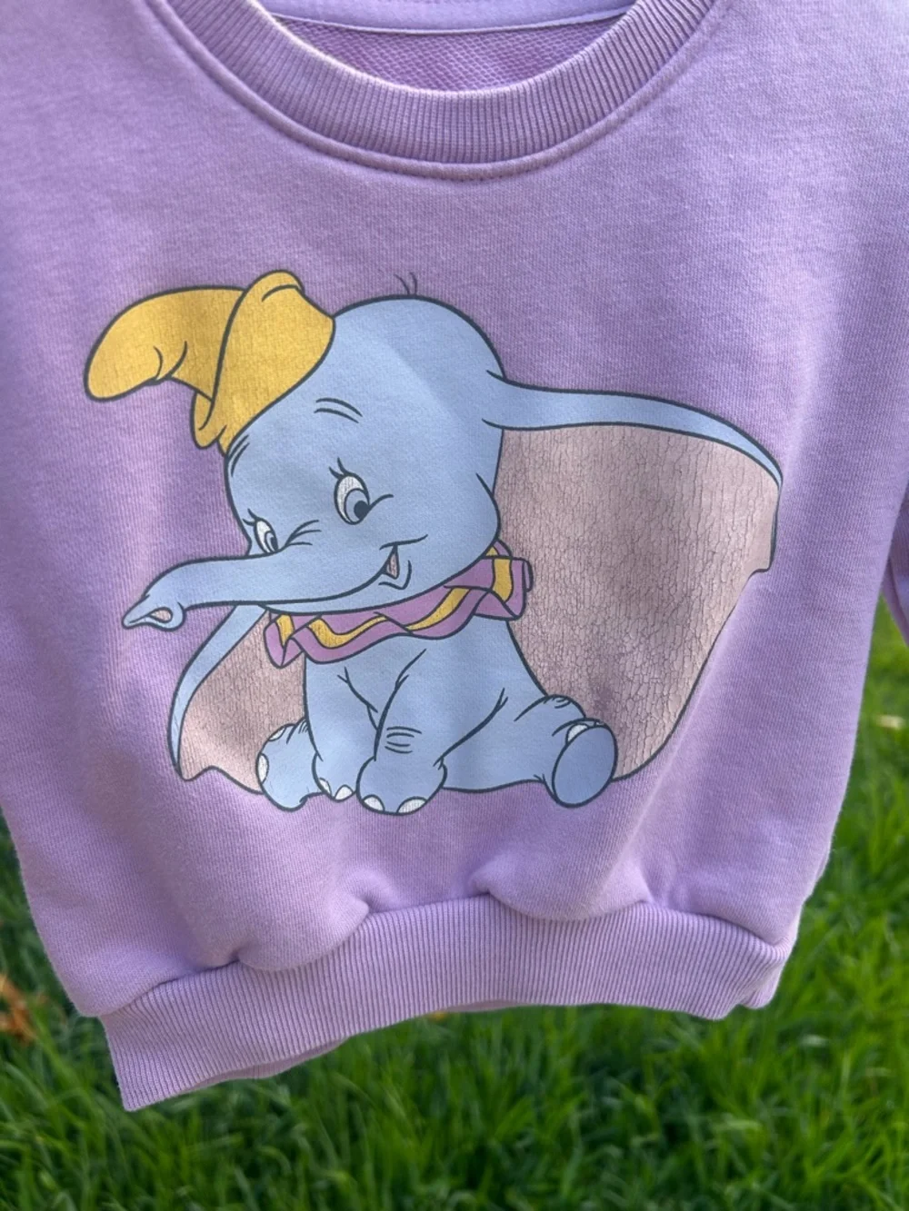 GAP Lavender Crewneck Sweatshirt with Dumbo Graphic and Yellow Hat